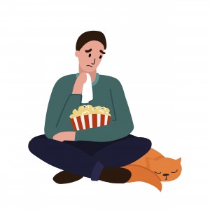 Vector,Illustration.,A,Man,Is,Watching,A,Sad,Movie,And